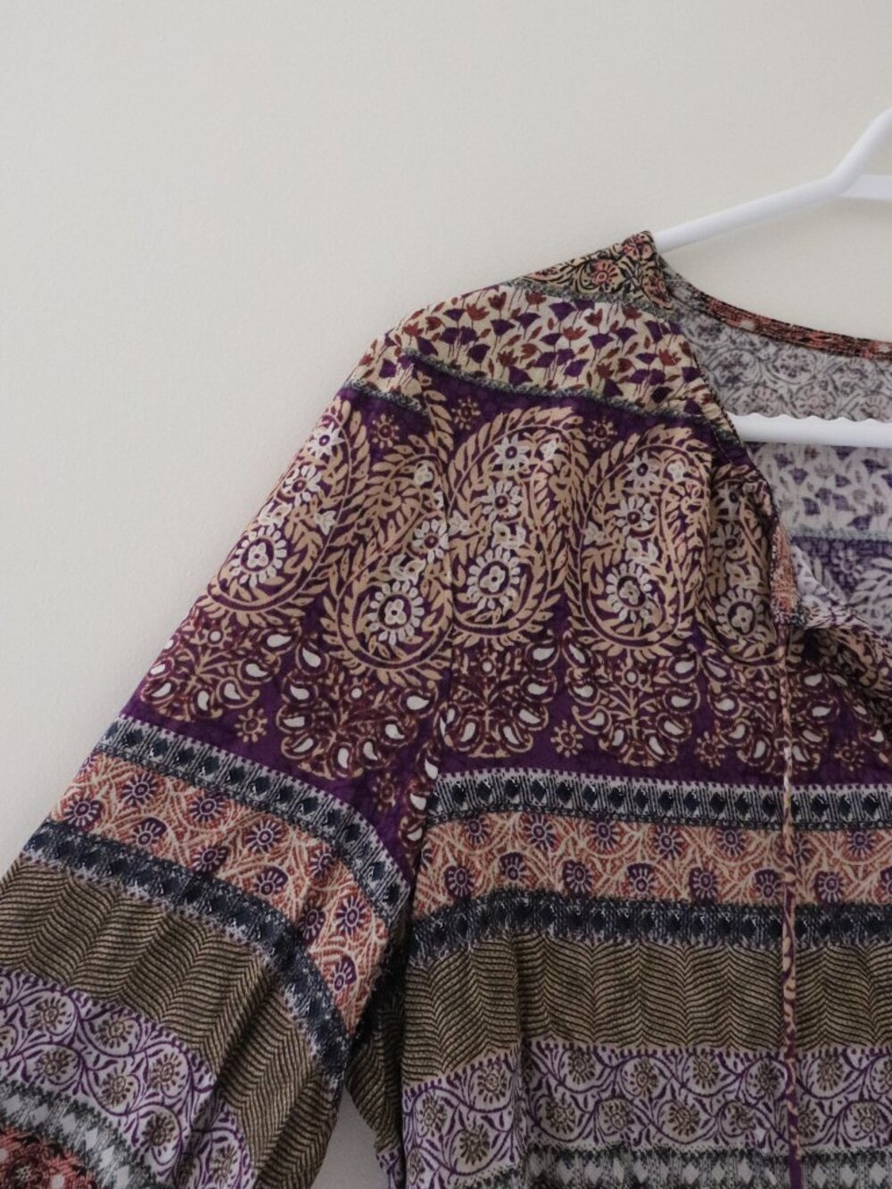 Crosby Women's Boho Peasant Blouse Lrg Mixed Border Print Floral Paisley V-Neck - Picture 4 of 10